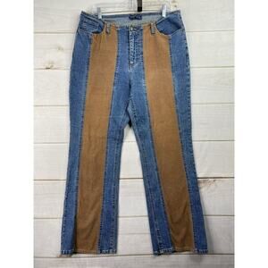 Vtg The Blues Womens Jeans Sz 16 Blue Denim & Corduroy Wide Leg High Rise Retro